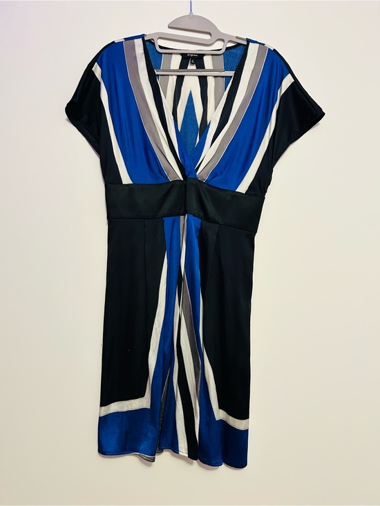 Express Dresses & Skirts - Vintage Express Silk Blend Colorblock Geometric Dress Y2K Geometric Empire